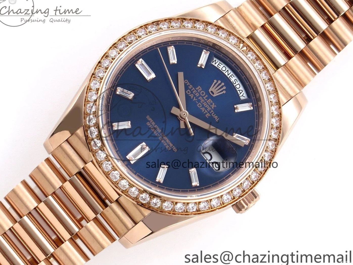 President Markers 228235 Edition Dial on Best Date Blue Bracelet Day VR2836 Diamonds Bezel QF Crystal 40 RG 1:1 0520